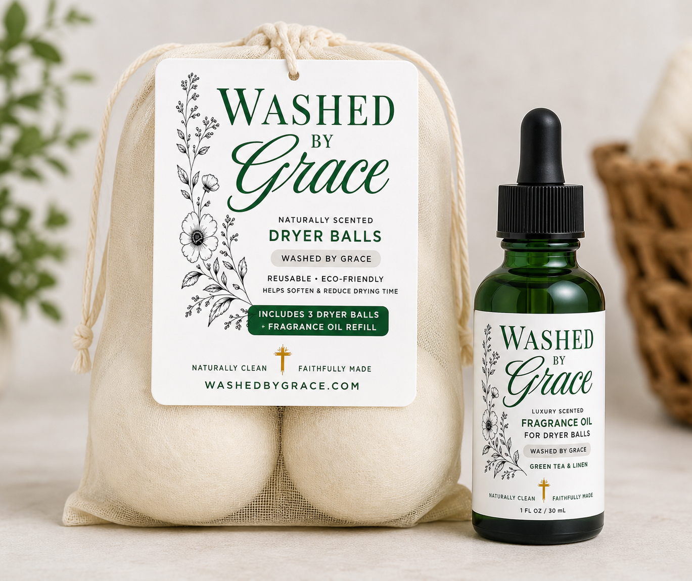3 Wool Dryer Balls and 1/2oz dropper with scent